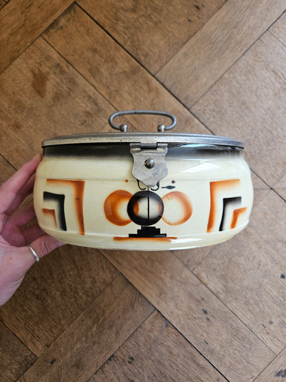 Boîte à biscuits en faïence, décor géométrique