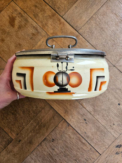 Boîte à biscuits en faïence, décor géométrique