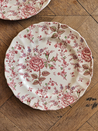 2 assiettes plates Johnson Brothers, Rose Chintz (défauts)