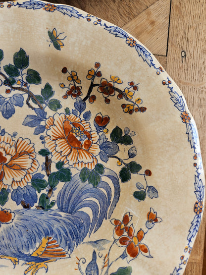 Assiettes creuses Gien, coq et pivoines (défauts)