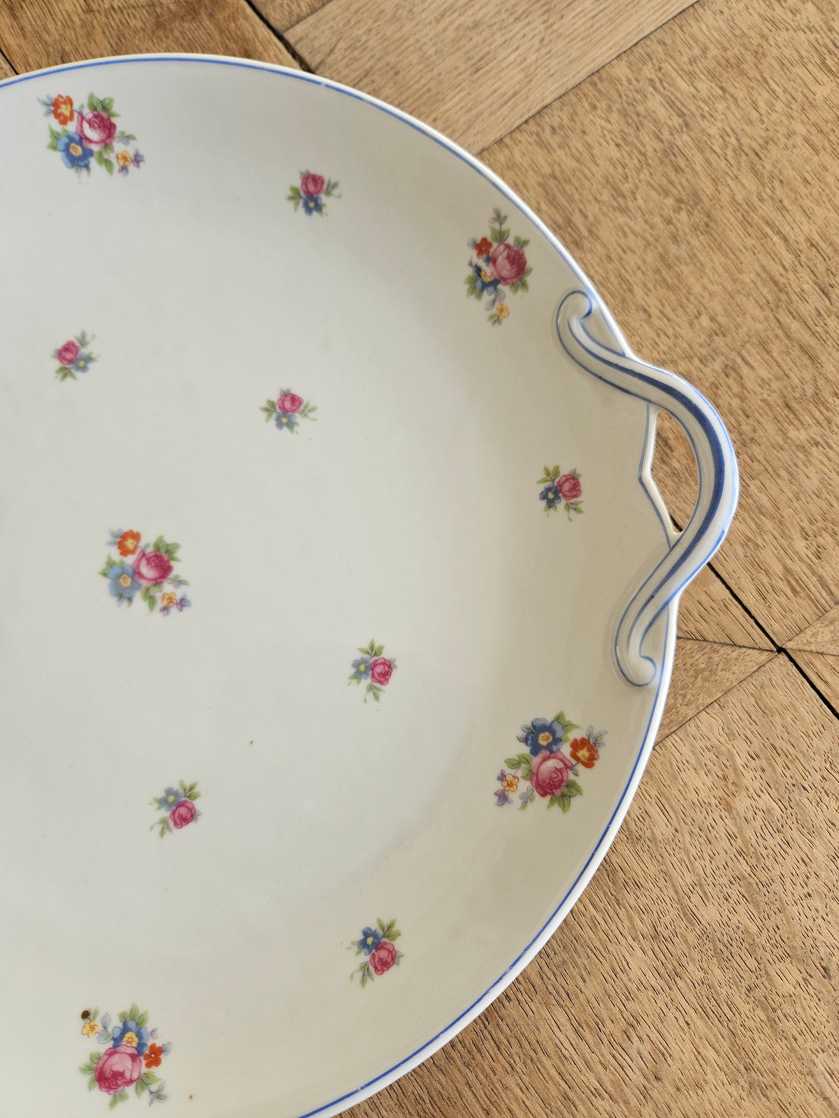 Plat à tarte porcelaine de Limoges, bleu