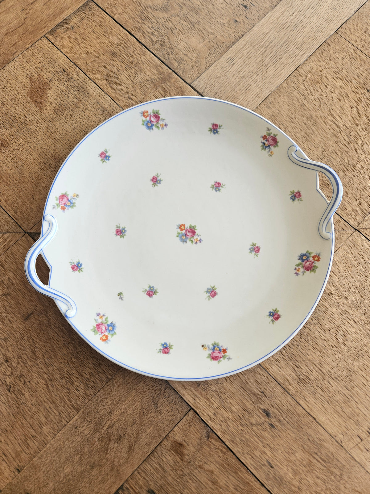 Plat à tarte porcelaine de Limoges, bleu