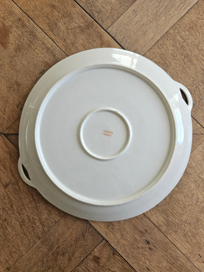 Plat à tarte porcelaine de Limoges, bleu