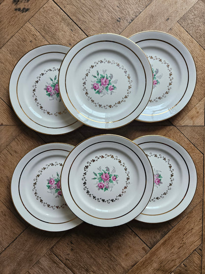 Assiettes à dessert LAmandinoise, bouquets de roses