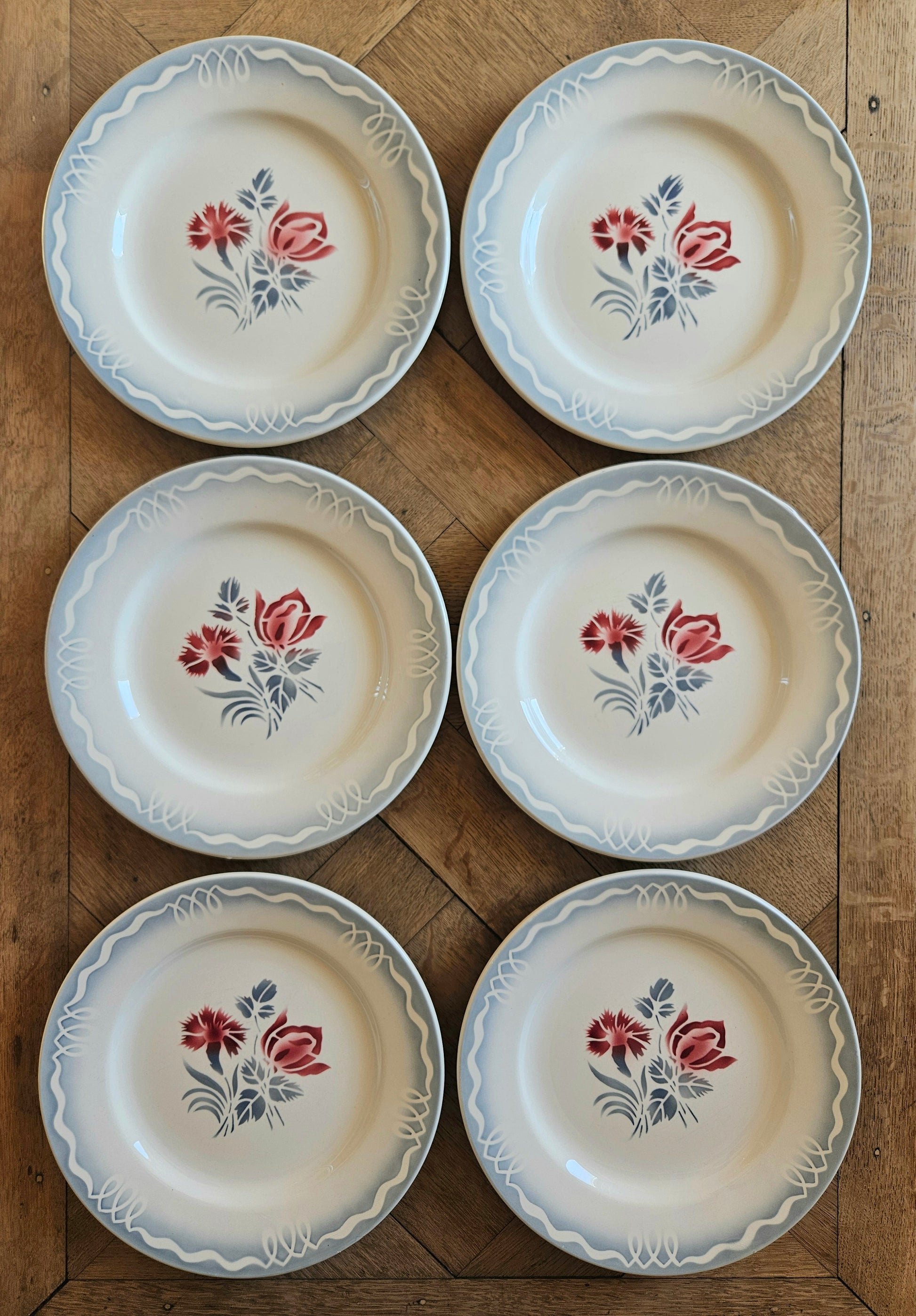 Set de 6 assiettes plates vintage manufacture Digoin, modèle Juliette