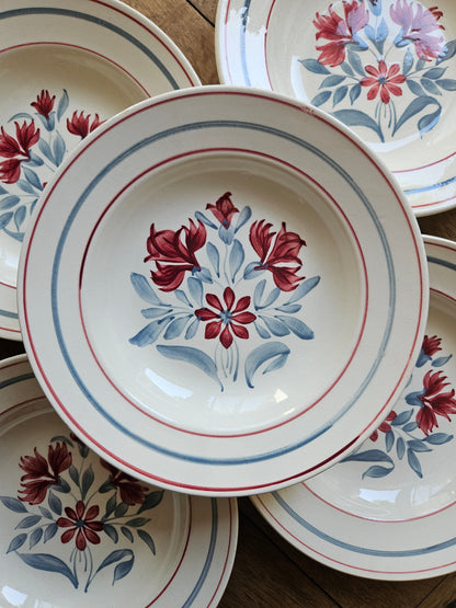Lot assiettes creuses vintage luneville herblay. Decor retro fleuri peint à la main