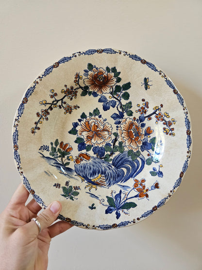 Assiettes creuses Gien, coq et pivoines (défauts)