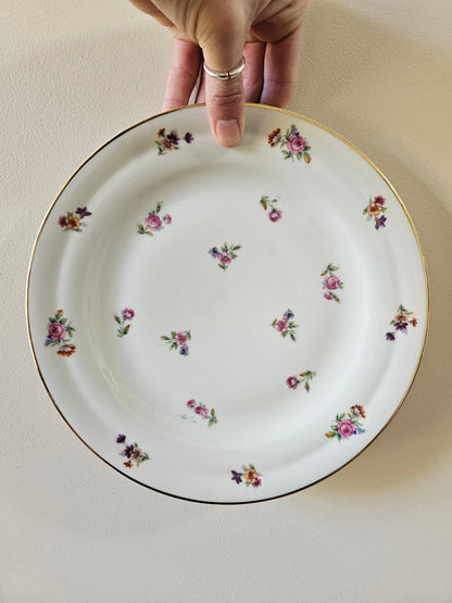 Assiettes plates vintage en porcelaine, petites fleurs
