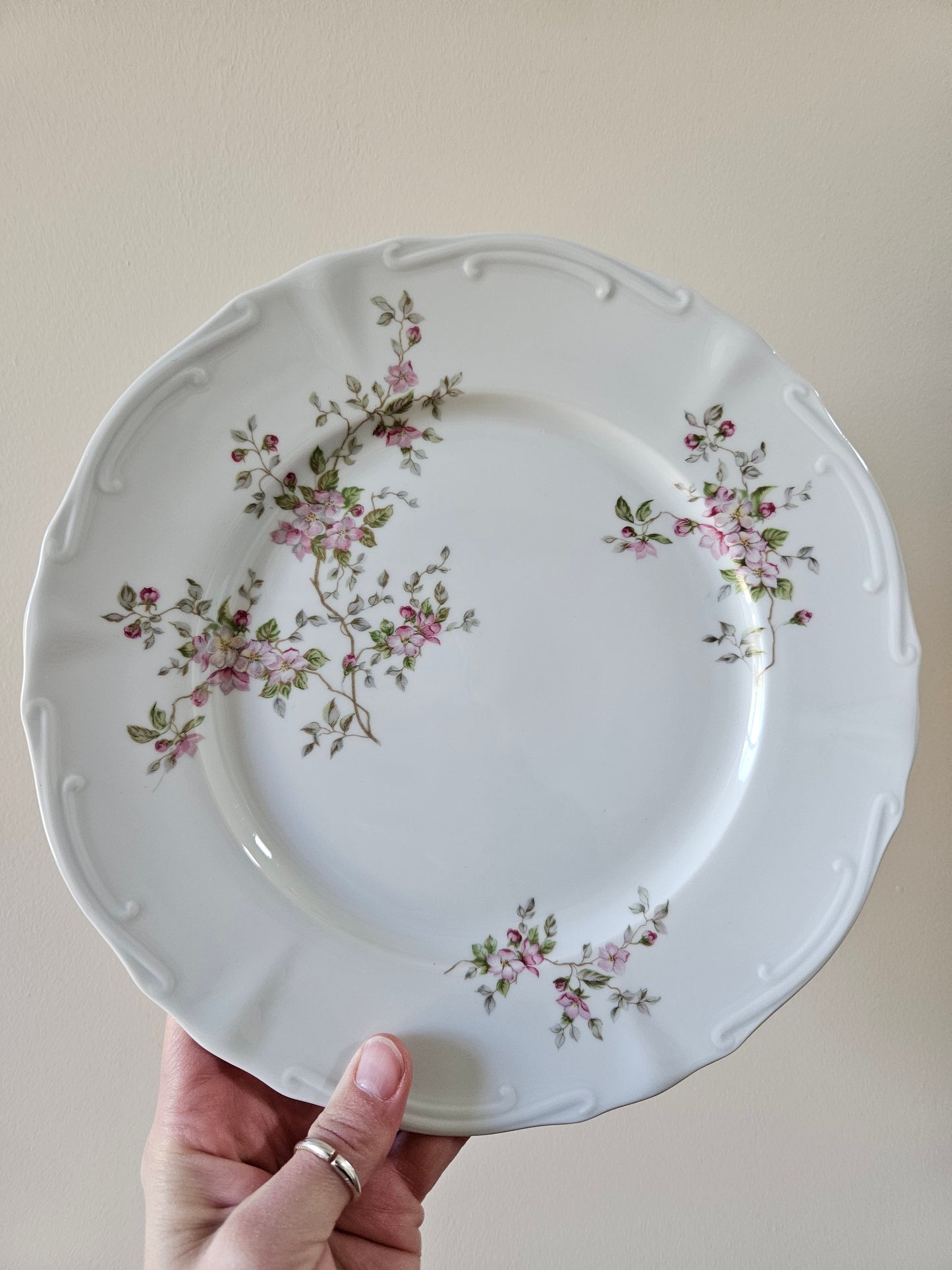 Assiettes plates vintage porcelaine, fleurs