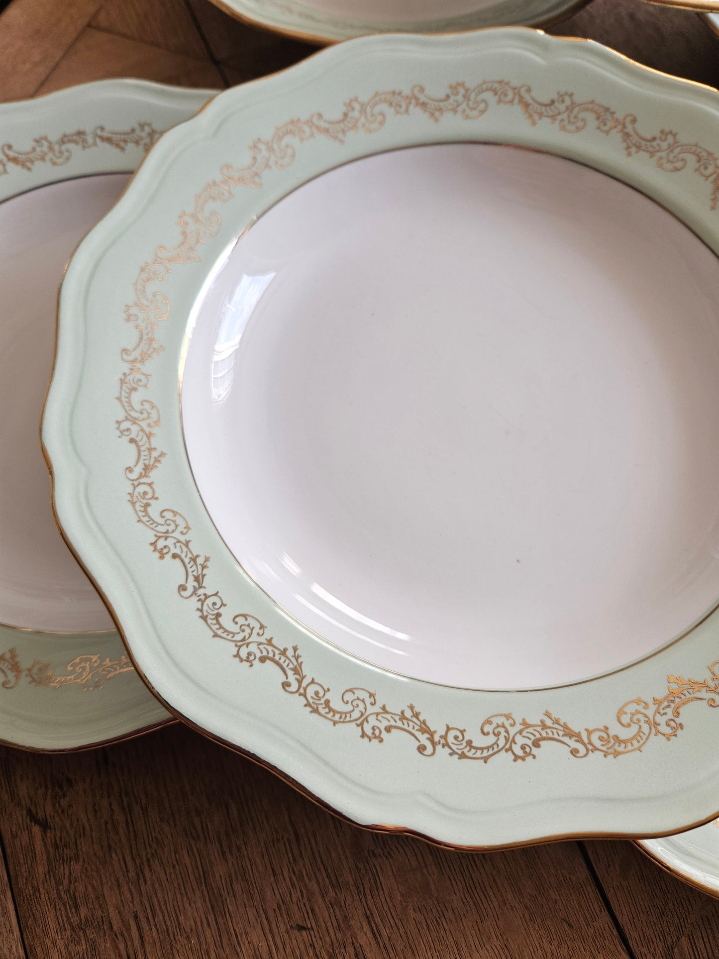 Assiettes creuses L’Amandinoise, mint et dorure