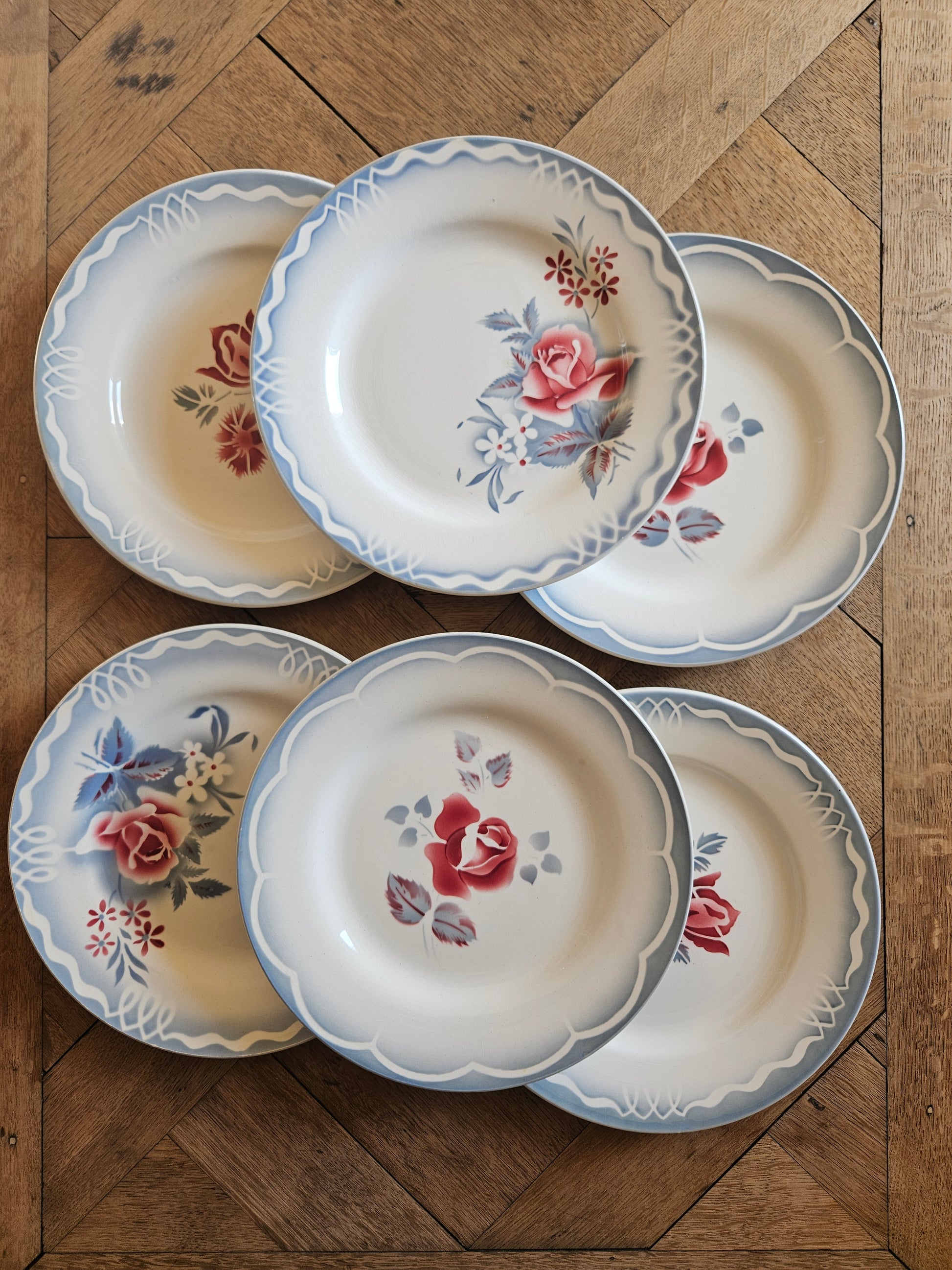 Mix and match assiettes plates retro Digoin avec modèles Olga Juliette et Provence