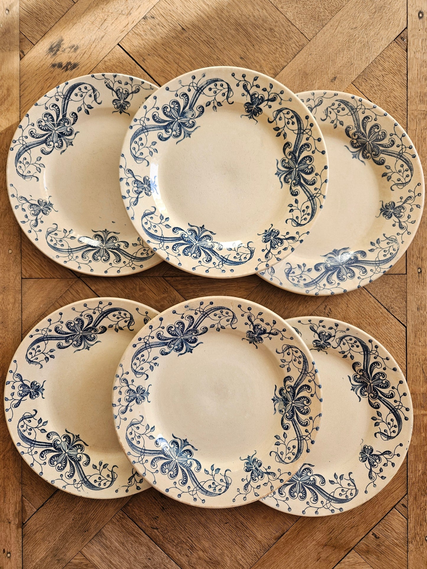 Assiettes plates anciennes Faïencerie de Lyon, Joconde. Terre de fer.