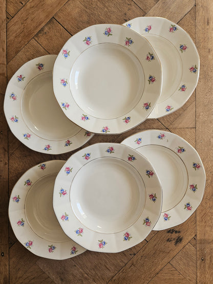 Assiettes creuses Digoin à petites fleurs