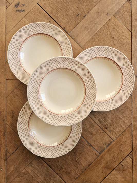 Lot de 4 assiettes creuses vintage Mason’s, Ashlea. Ironstone. Terre de fer.
