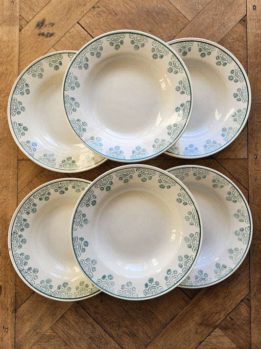 Assiettes creuses Digoin, décor vert