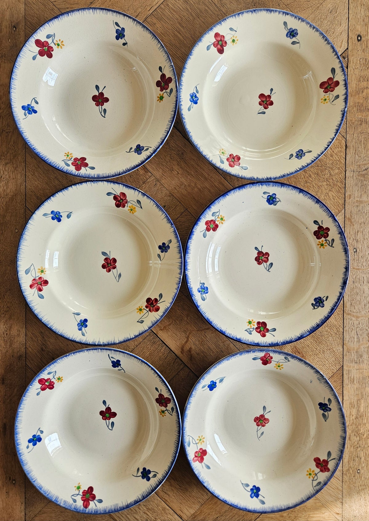 6 assiettes à soupe anciennes digoin mary lou style retro 