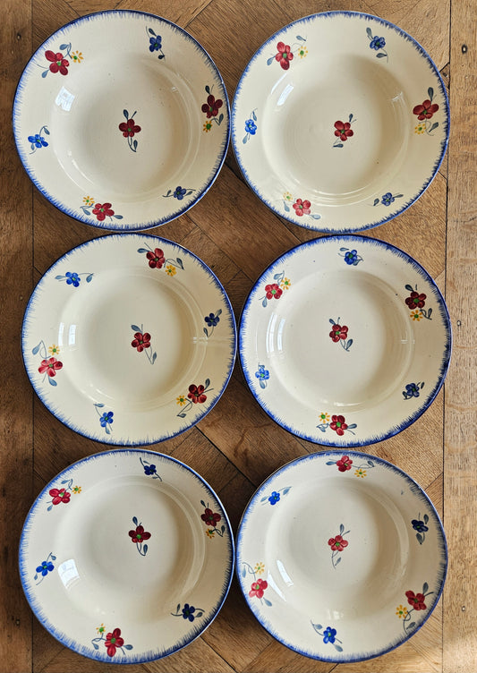 6 assiettes à soupe anciennes digoin mary lou style retro 