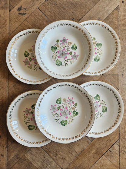 Lot de 6 assiettes creuses anciennes L’Amandinoise modèle Margaret. Shabby chic 