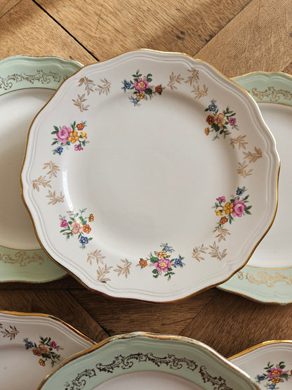 Assiettes à dessert dépareillées, mint & fleurs