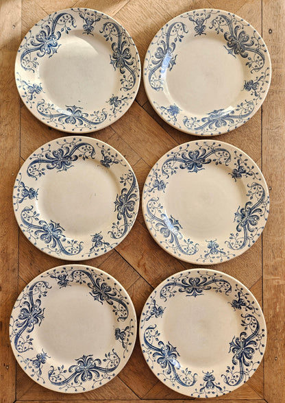 Lot de 6 assiettes plates anciennes Faïencerie de Lyon, Joconde. Terre de fer