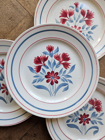 Assiettes plates retro Lunéville Herblay. Décor peint à la main.