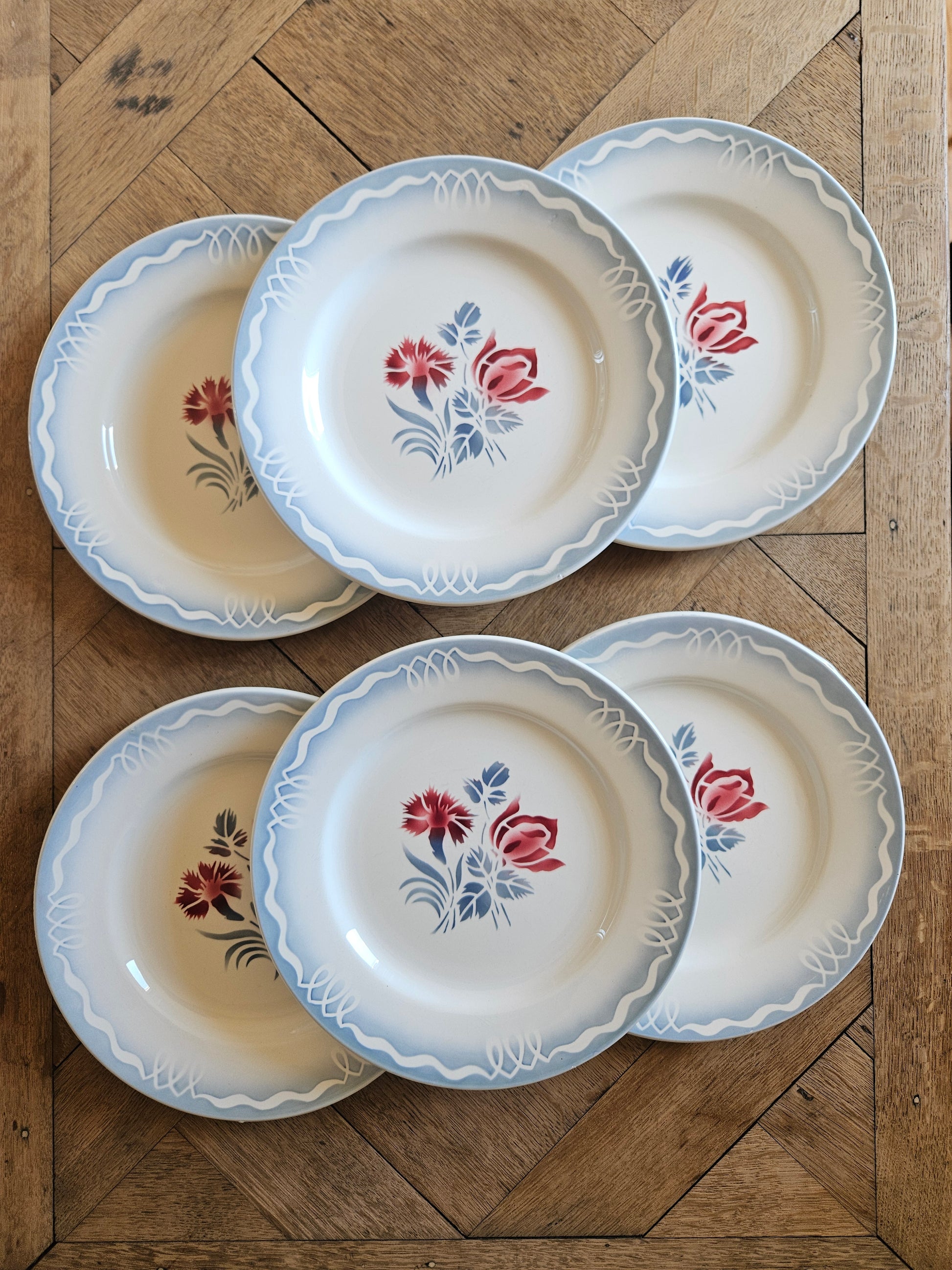 Lot de 6 assiettes plates anciennes digoin modèle Juliette