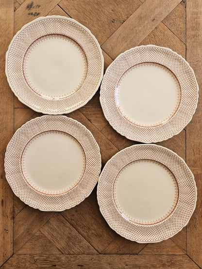 Lot de 4 assiettes plates vintage Mason’s, Ashlea.
Ironstone. Made in England.
Fond crème, décor marron / sépia. 