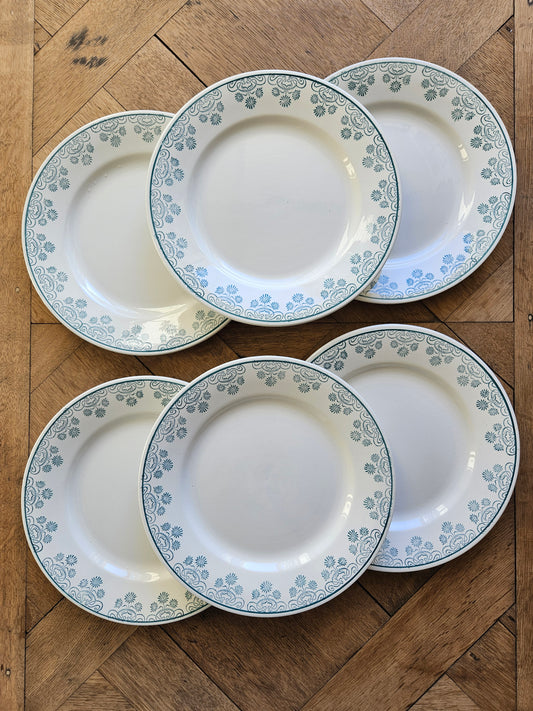 Assiettes plates Digoin, décor vert