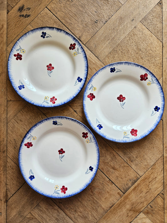 Lot de 3 assiettes plates anciennes Digoin Mary-Lou 
