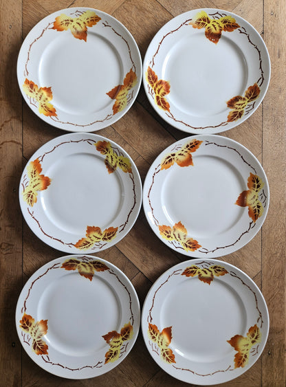 Lot de 6 assiettes plates vintage moulin des loups. Décor automnal.