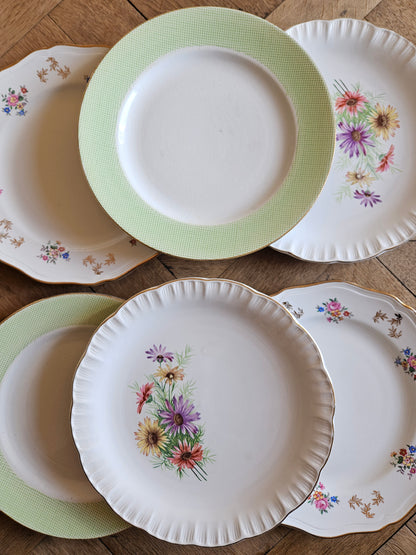 Lot de 6 assiettes dépareillées décors printaniers