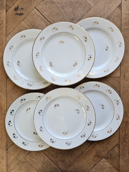 Lot de 6 assiettes plates vintage st amand. Décor trèfles dorés.
