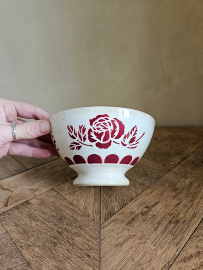 Bol ancien Sarreguemines, rose rouge