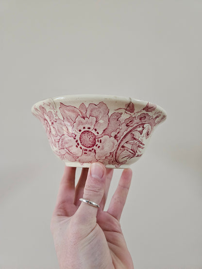 Bol de rasage ancien St Amand et Hamage. Modèle Anémone. Terre de fer. Rose