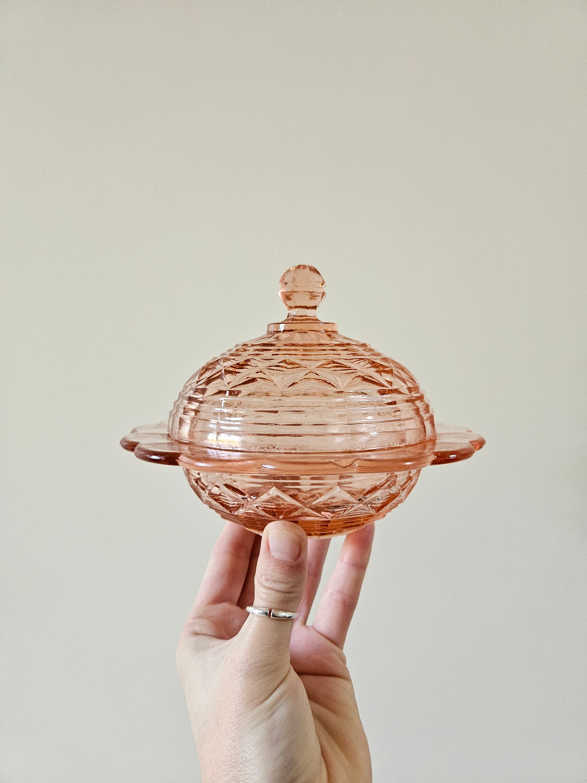 Sucrier vintage en verre rose