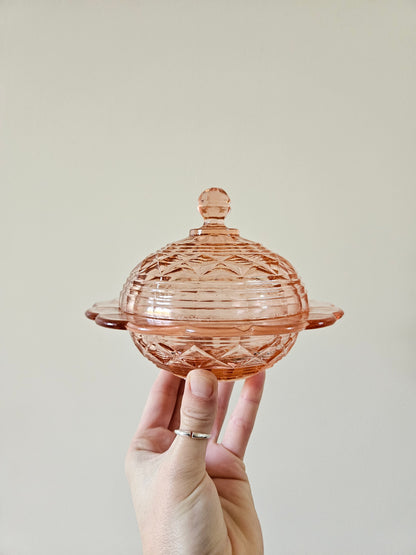 Sucrier vintage en verre rose