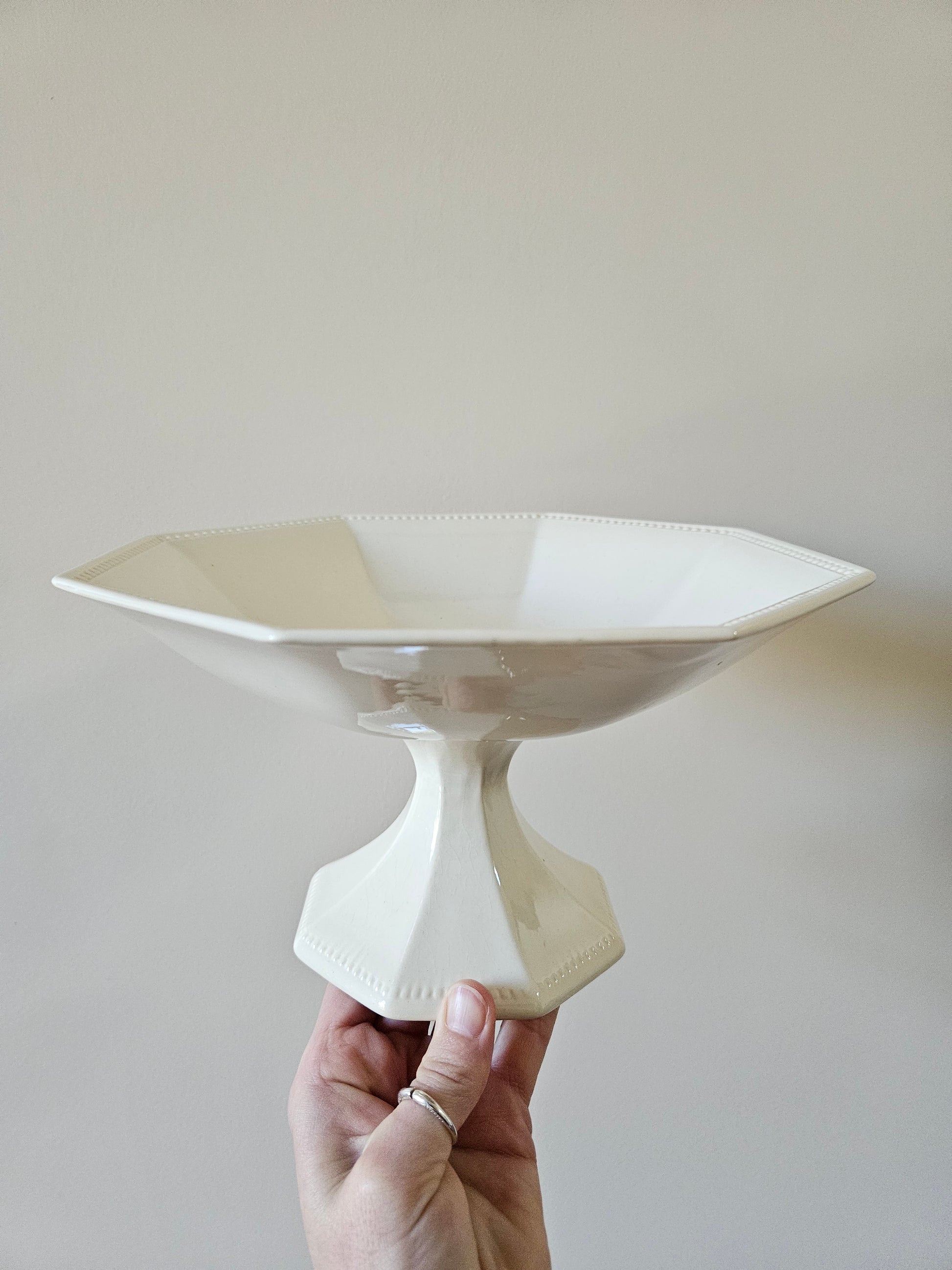 Rare compotier ancien Sarreguemines. Octogonal perlé. 