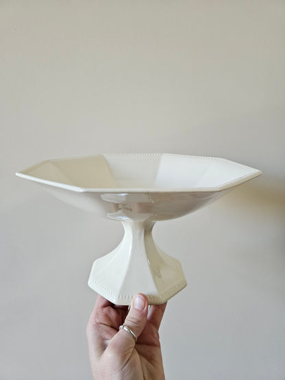 Rare compotier ancien Sarreguemines. Octogonal perlé. 