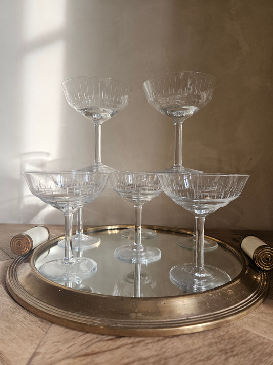 Coupes à champagne vintage style art déco. Cristal taillé. Villeroy et Boch.