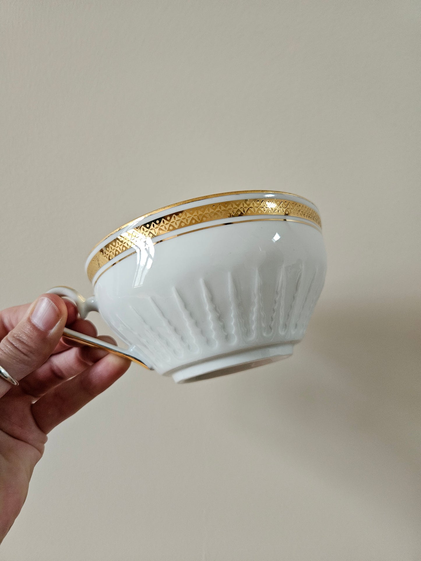 Grandes tasses porcelaine FD Chauvigny, dorées