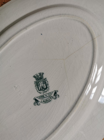 Plat ovale ancien Gien, Lauriers