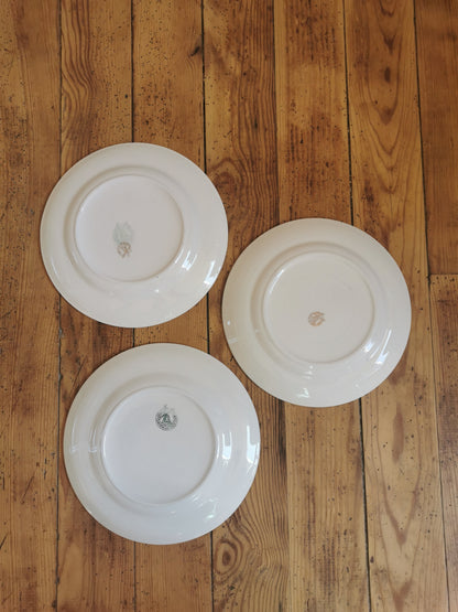 Assiettes plates dépareillées, jaunes et dorées