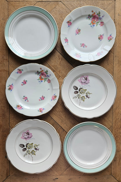 Mix and match de 6 assiettes plates anciennes style shabby chic luneville badonviller porcelaine 