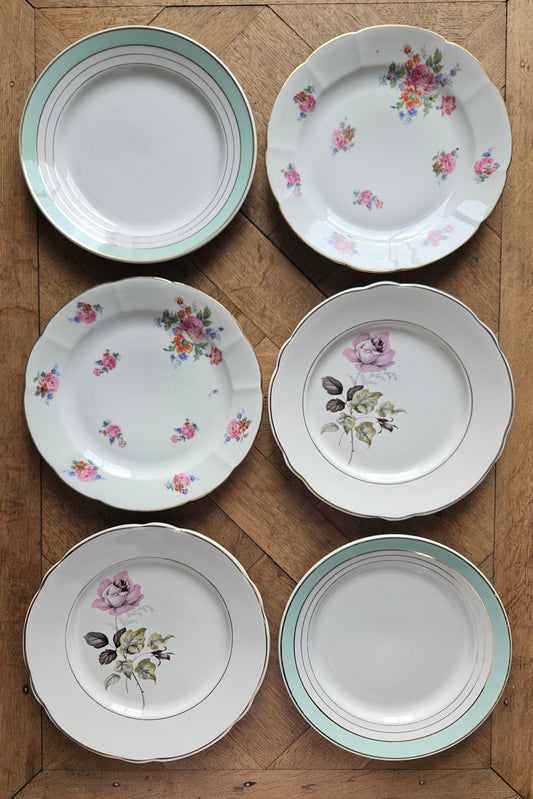 Mix and match de 6 assiettes plates anciennes style shabby chic luneville badonviller porcelaine 