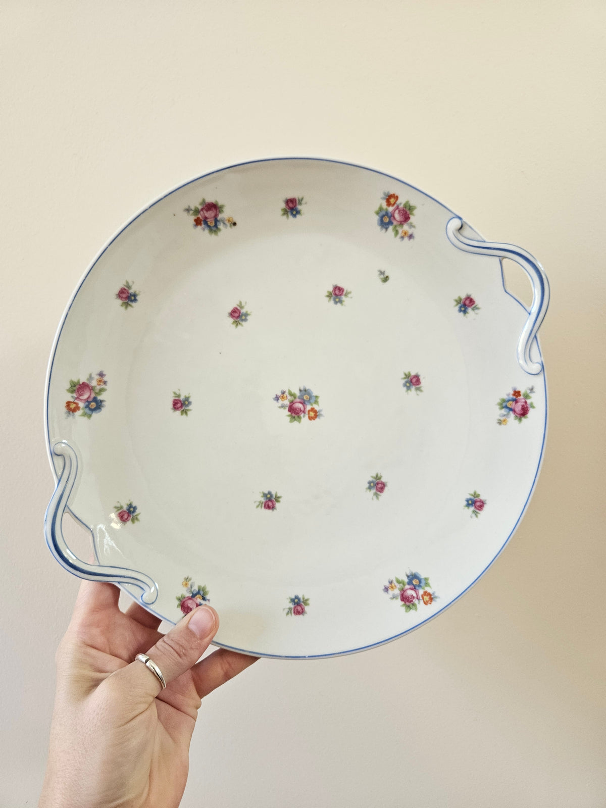 Plat à tarte porcelaine de Limoges, bleu