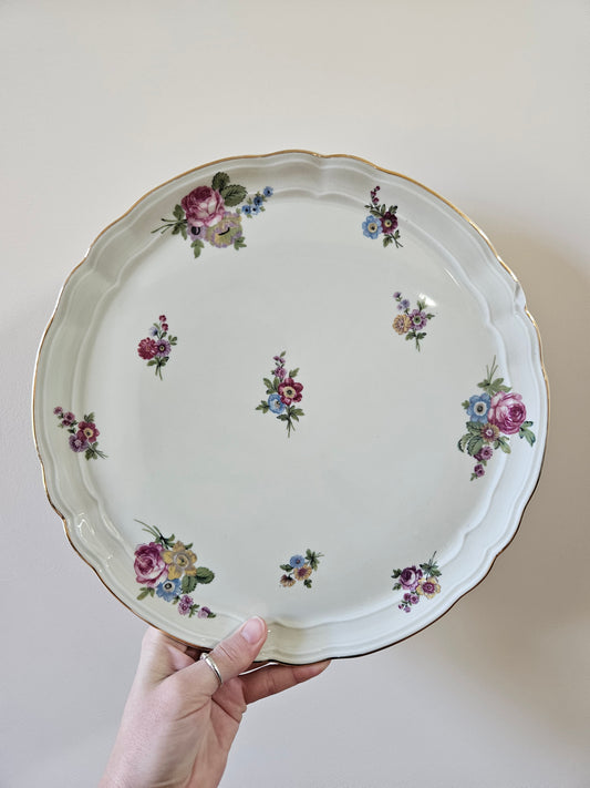 Plat à tarte vintage Bernardaud, porcelaine de limoges. Décor fleuri.