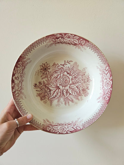Plat creux saladier saint amand et hamage jardiniere décor rose terre de fer