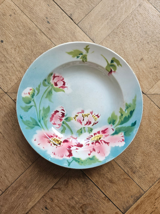 Plat creux ancien multicolore st amand et hamage decor pivoines