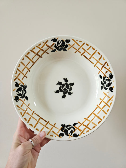 Plat creux ancien badonviller modèle roscoff décor noir et orangé
