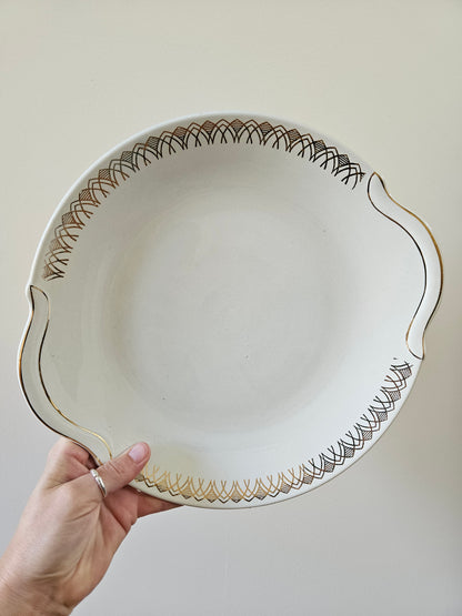 Plat à gâteau vintage style Art Déco, décor doré